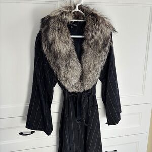 Anne Klein New York Wool Dress Coat with Real Fox Fur detachable collar